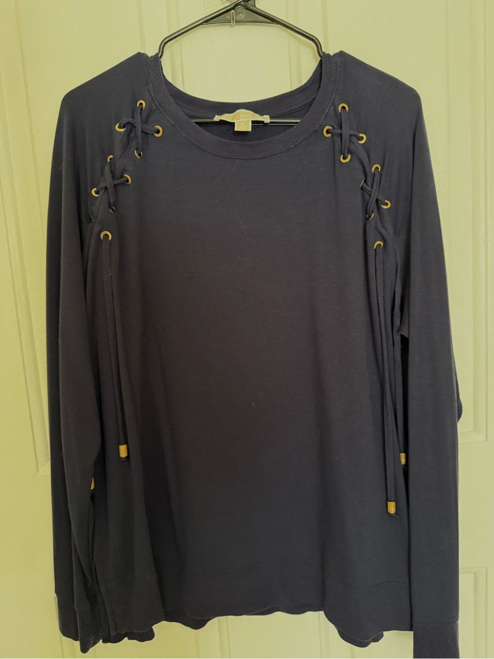 Michael Kors Navy Lace-Up Shoulder Long Sleeve Top Size XL